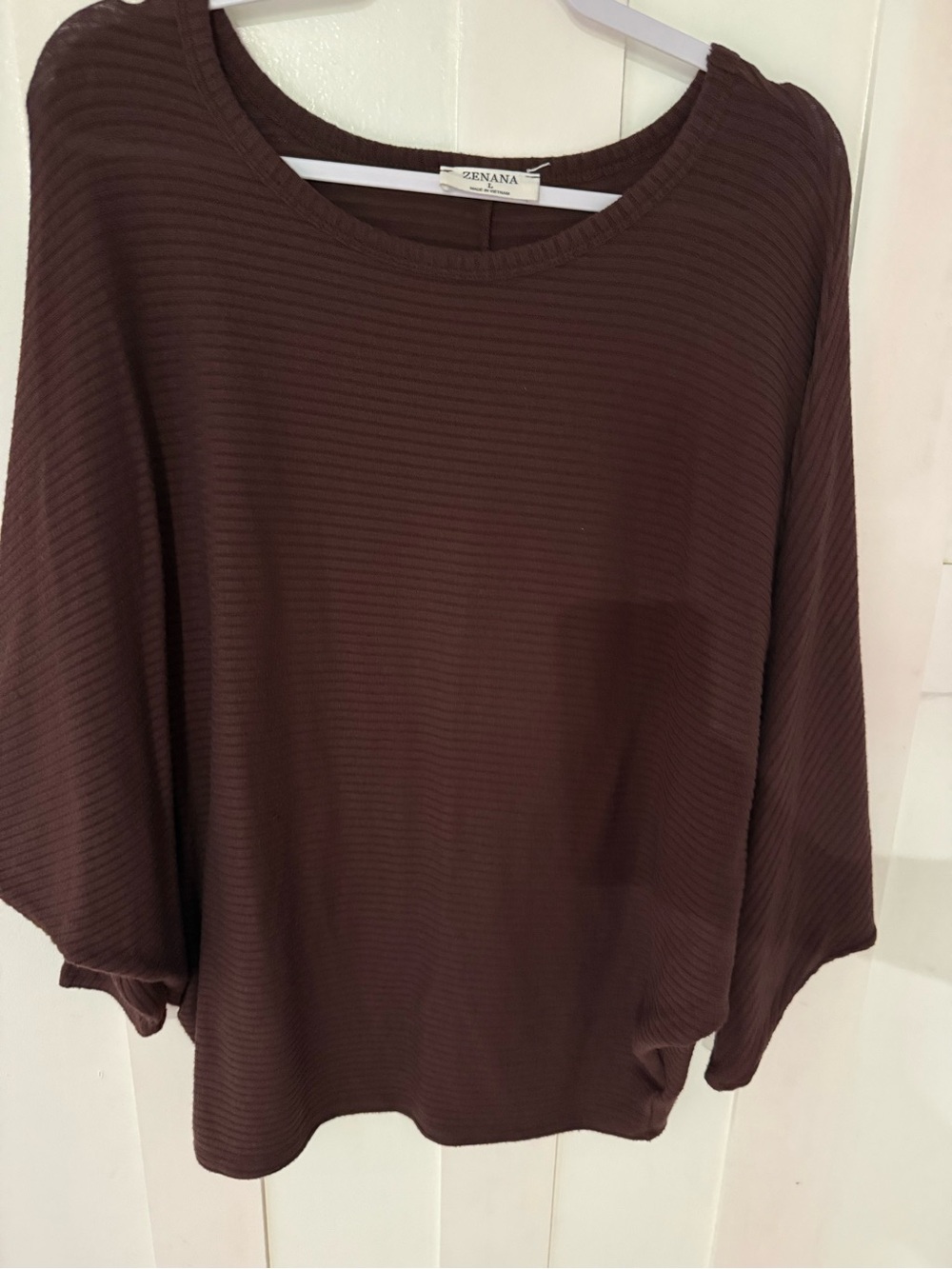Zenana Chocolate Brown Ribbed Scoop-Neck Knit Top